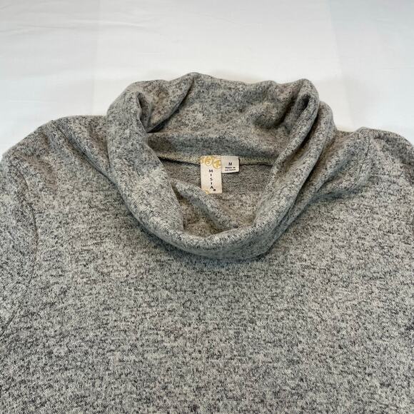MISIA Cowl Neck Tunic Sweater Side Buttons Gray Heathered Tapered Hem M Women's - Picture 4 of 7